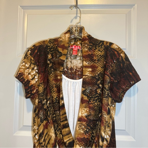 Mix & Co Brown Knit Layered Look Short Sleeve Blouse 1X - Picture 5 of 8